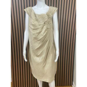 Adrianna Papell Women's Dress Midi Boat Neck Tiered Ruffle Sleeveless 16W Beige